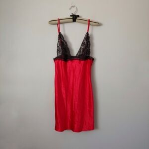 Victoria's Secret Vintage Lace Silk Slip Dress Red Black Size M